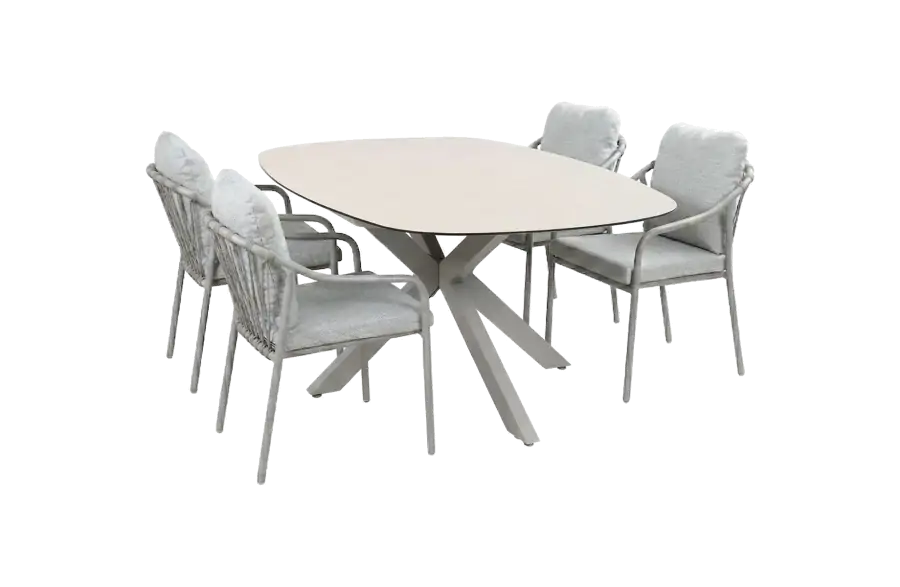 5-teiliges Gartenmöbel-Set | 4 Paris Gartenstühle | Gartentisch Malaga 180x115 cm