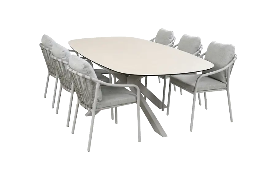 7-teiliges Gartenmöbel-Set | 6 Paris Gartenstühle | Gartentisch Malaga 240x115 cm