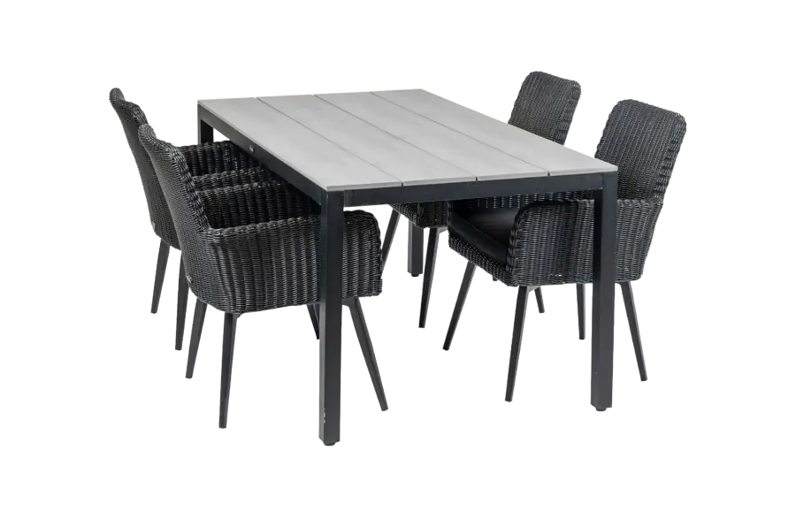 Pisa tuinset-5 delige tuinset-Pisa tuinstoel-Black-polywood tuintafel-wicker-aluminium frame