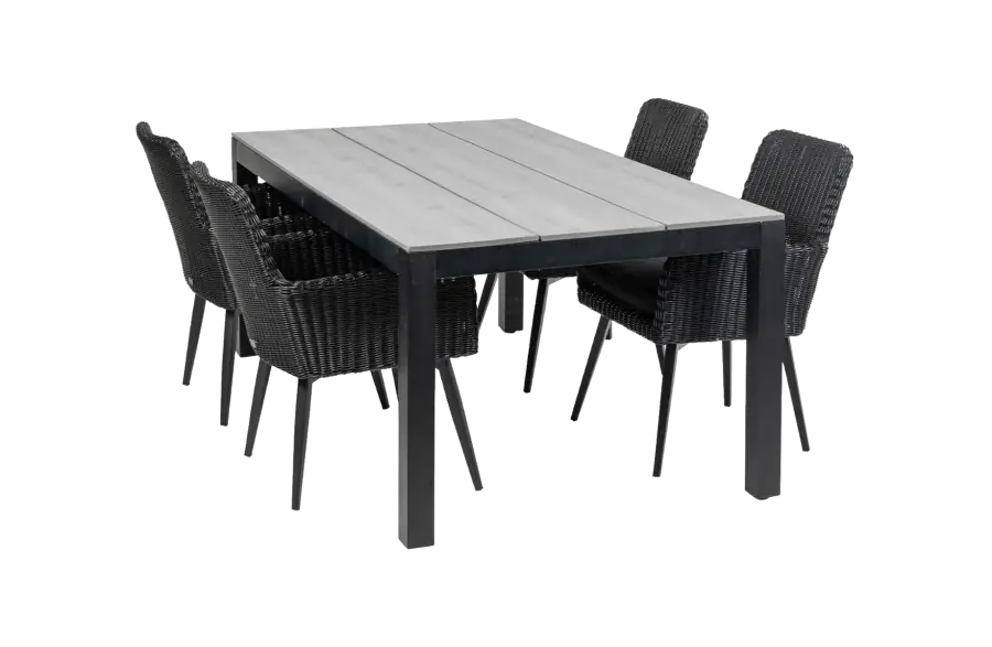 Pisa tuinset-5 delige tuinset-Pisa tuinstoel-Black-polywood tuintafelblad-grey-wicker-aluminium frame