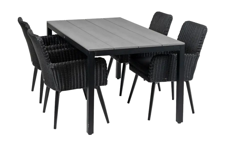 Pisa tuinset-5 delige tuinset-Pisa tuinstoel-Black-polywood tuintafel-wicker-aluminium frame