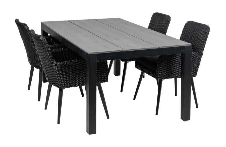 Pisa tuinset-5 delige tuinset-Pisa tuinstoel-Black-polywood tuintafelblad-grey-wicker-aluminium frame