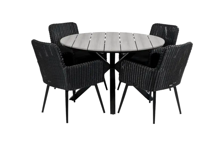 Pisa tuinset-5 delige tuinset-Pisa tuinstoel-black-polywood tuintafel-wicker vlechtwerk-aluminium frame
