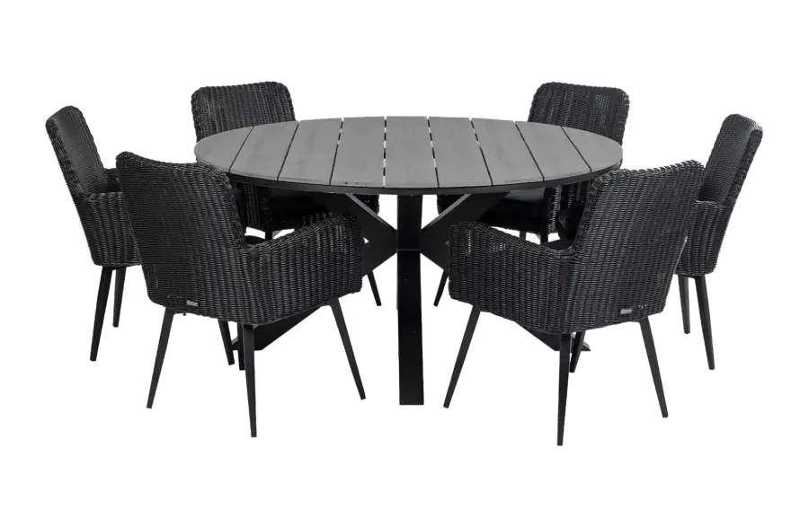 7-teiliges Gartenset | 6 Pisa Gartenstühle | Limasol Gartentisch | ø 150 cm