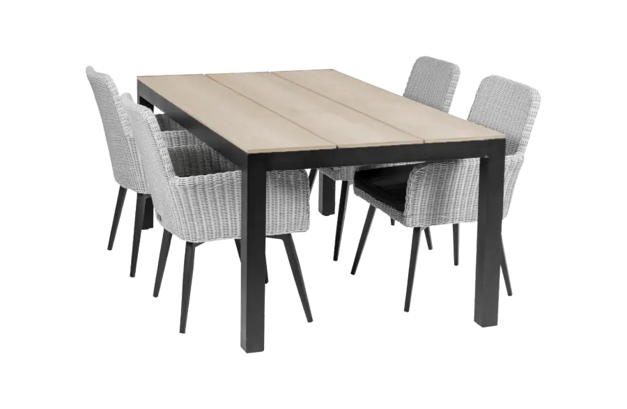 Pisa tuinset-5 delige tuinset-Pisa tuinstoel-white-polywood tuintafel-wicker vlechtwerk-aluminium frame