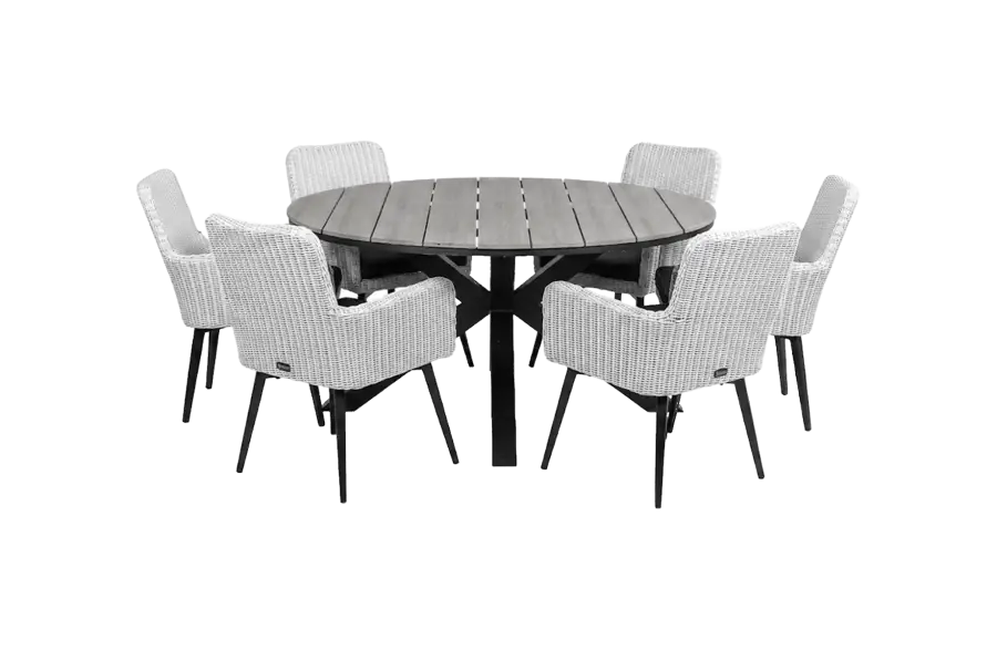 Pisa tuinset-7 delige tuinset-Pisa tuinstoel-white-cyprus tuintafel polywood-wicker vlechtwerk-aluminium frame