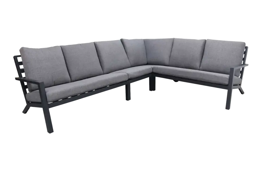 4-teiliges Ecklounge-Set | Bezano | Mattschwarz / Grau | Aluminium