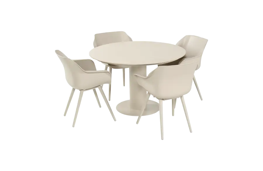 5-teiliges rundes Gartenmöbel-Set | 4 Sophie Gartenstühle (Sand) | Gartentisch Girona Ø120 cm (Sand)