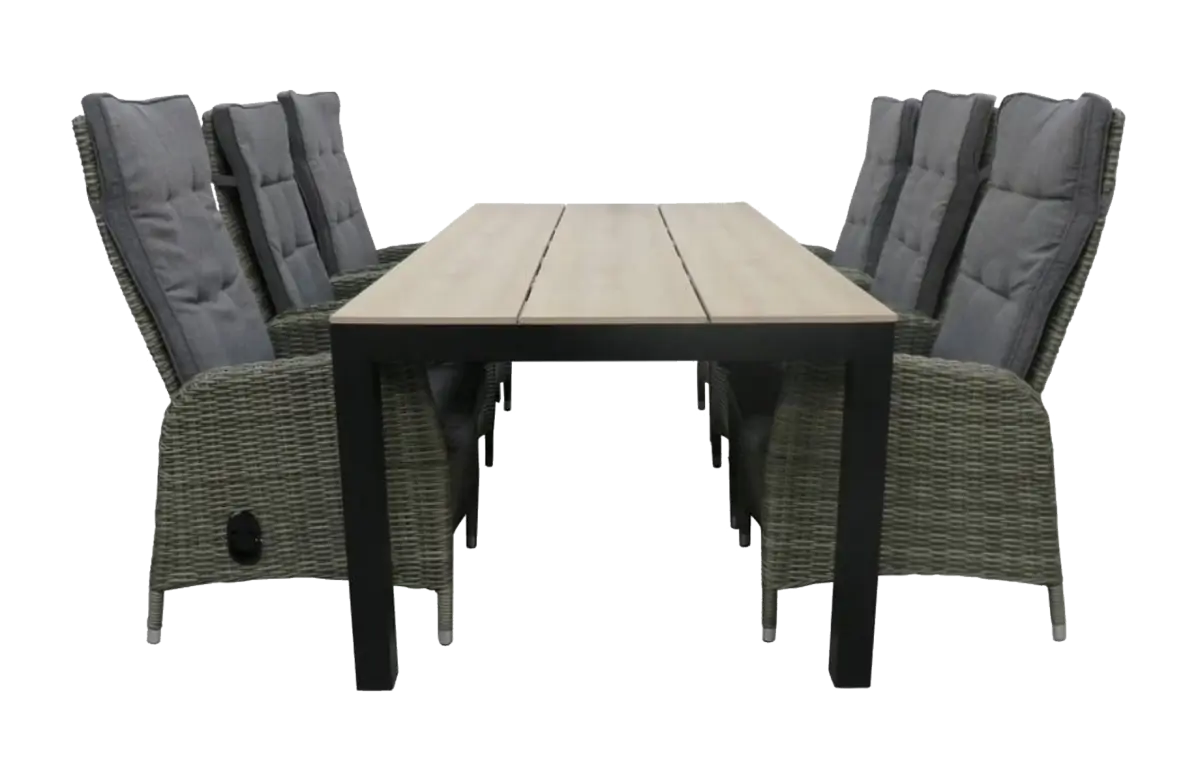 Kos tuinset-7 delige tuinset-Kos verstelbare tuinstoel-Ash Grey-polywood tuintafel-aluminium frame-wicker vlechtwerk