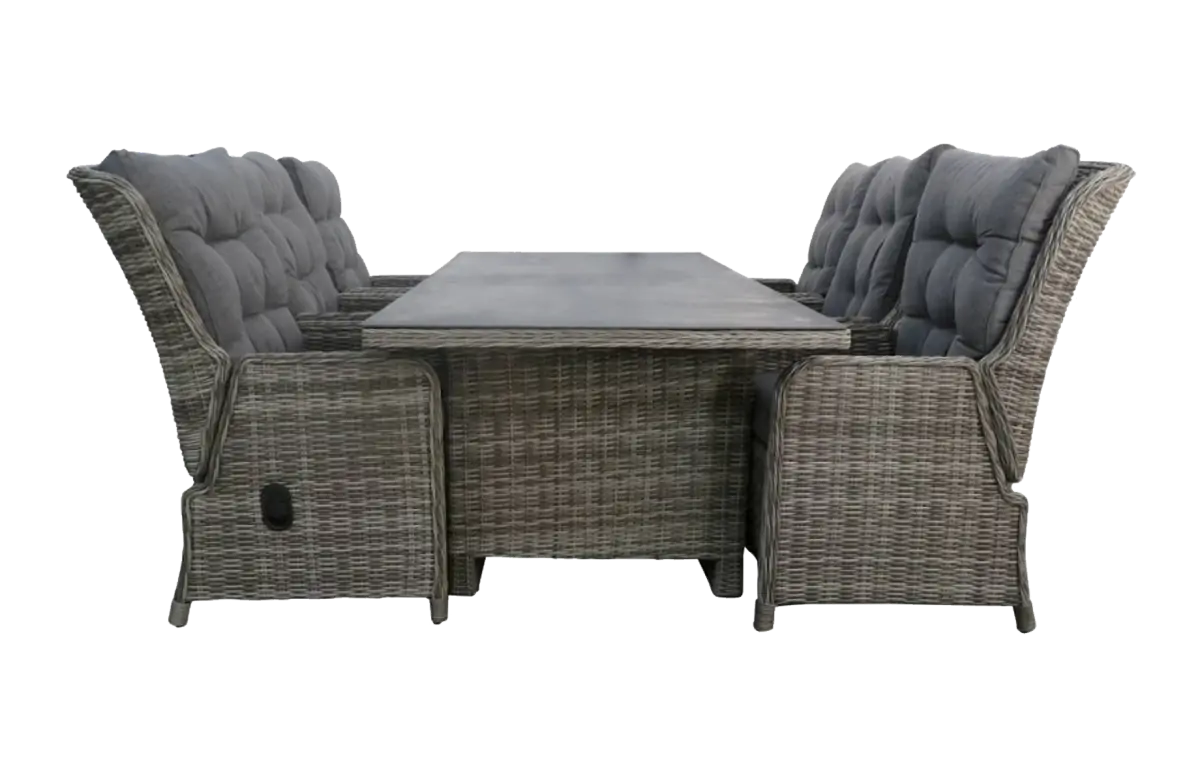 Dublin tuinset-7 delige tuinset-Dublin verstelbare tuinstoel-Ash Grey-aluminium frame-wicker vlechtwerk-tuintafel met keramieken plaat