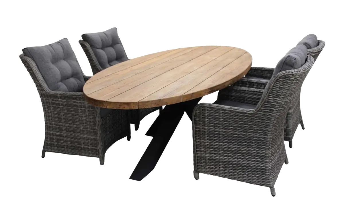 Dublin tuinset-5 delige tuinset-Dublin tuinstoel-Ash grey-Teakhouten tuintafel-wicker-aluminium frame