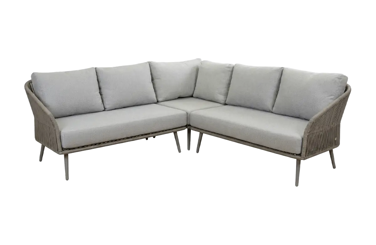 Loungesofa Alezio | Elfenbeinfarbe | Camel Mocca | Aluminium und Rope