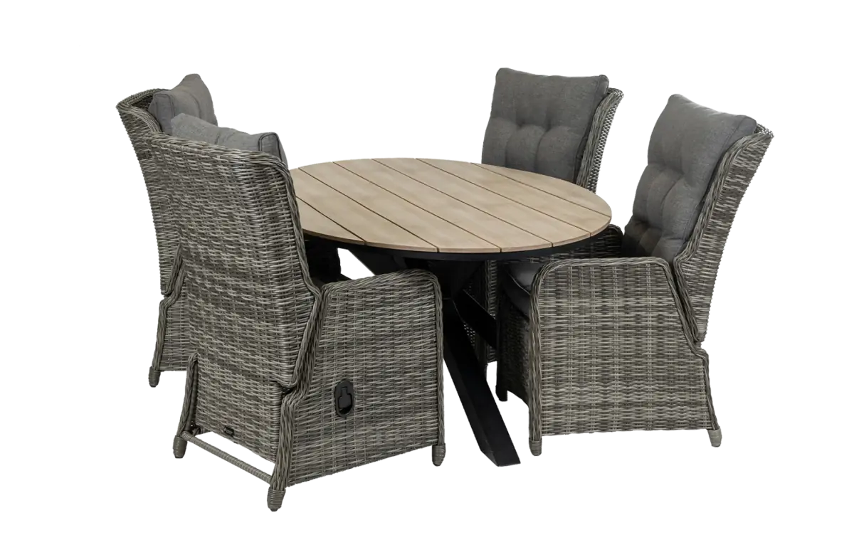 5-delige tuinset - 4 Dublin verstelbare stoelen-180cm ovale Cyprus tuintafel