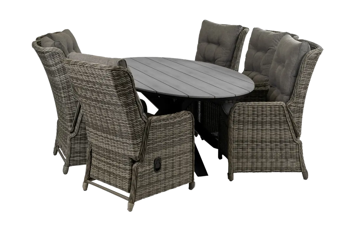 Dublin ovale tuinset-7 delige tuinset-Dublin tuinstoel-Ash Grey-wicker vlechtwerk-Cyprus ovale tuintafel-aluminium frame