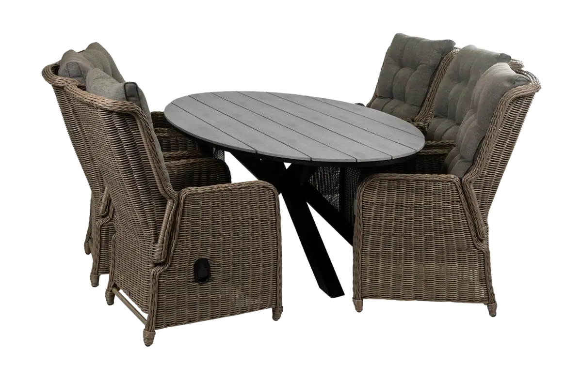 Dublin tuinset-7 delige tuinset-Sweet Brown-cyprus tuintafel-polywood tuintafel-wicker-aluminium frame