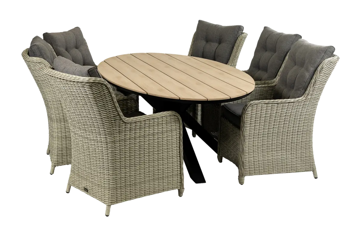 Dublin ovale tuinset-7 delige tuinset-Dublin tuinstoel-Mystic Grey-wicker vlechtwerk-cyprus ovale tuintafel-polywood tuintafel