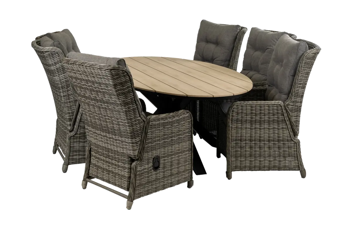 Dublin tuinset-7 delige tuinset-Dublin verstelbare tuinstoel-Ash Grey-polywood tuintafel-wicker-aluminium frame