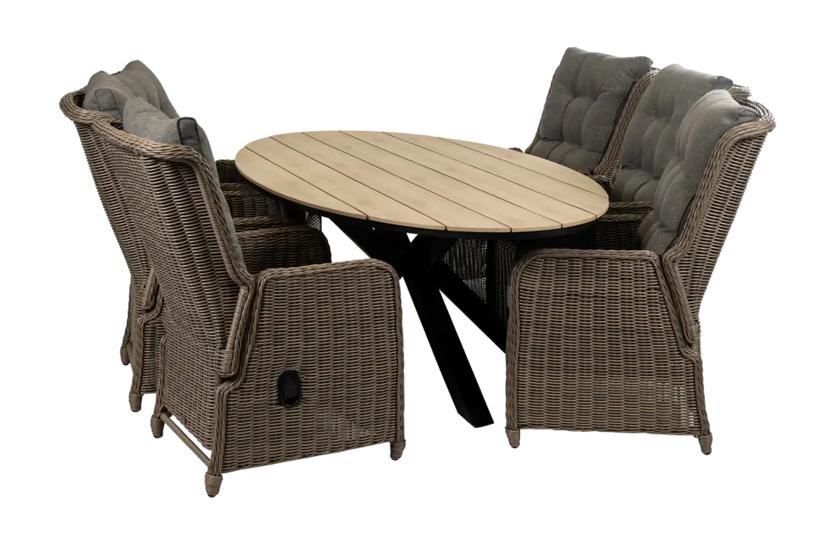 7-teiliges Gartenset | 6 verstellbare Dublin Gartenstühle | Limasol Gartentisch | 220 cm | Oval