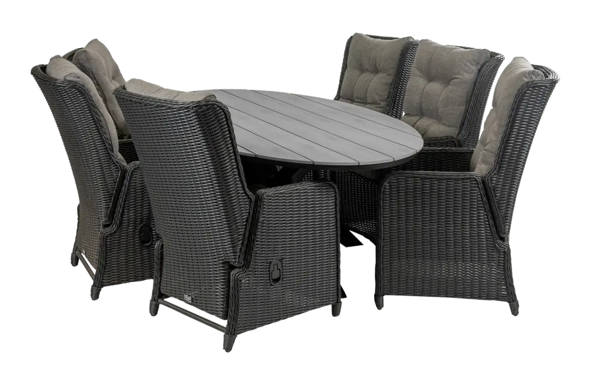 Dublin ovale tuinset-Dublin verstelbare tuinstoel-Black-polywood tuintafel-wicker vlechtwerk