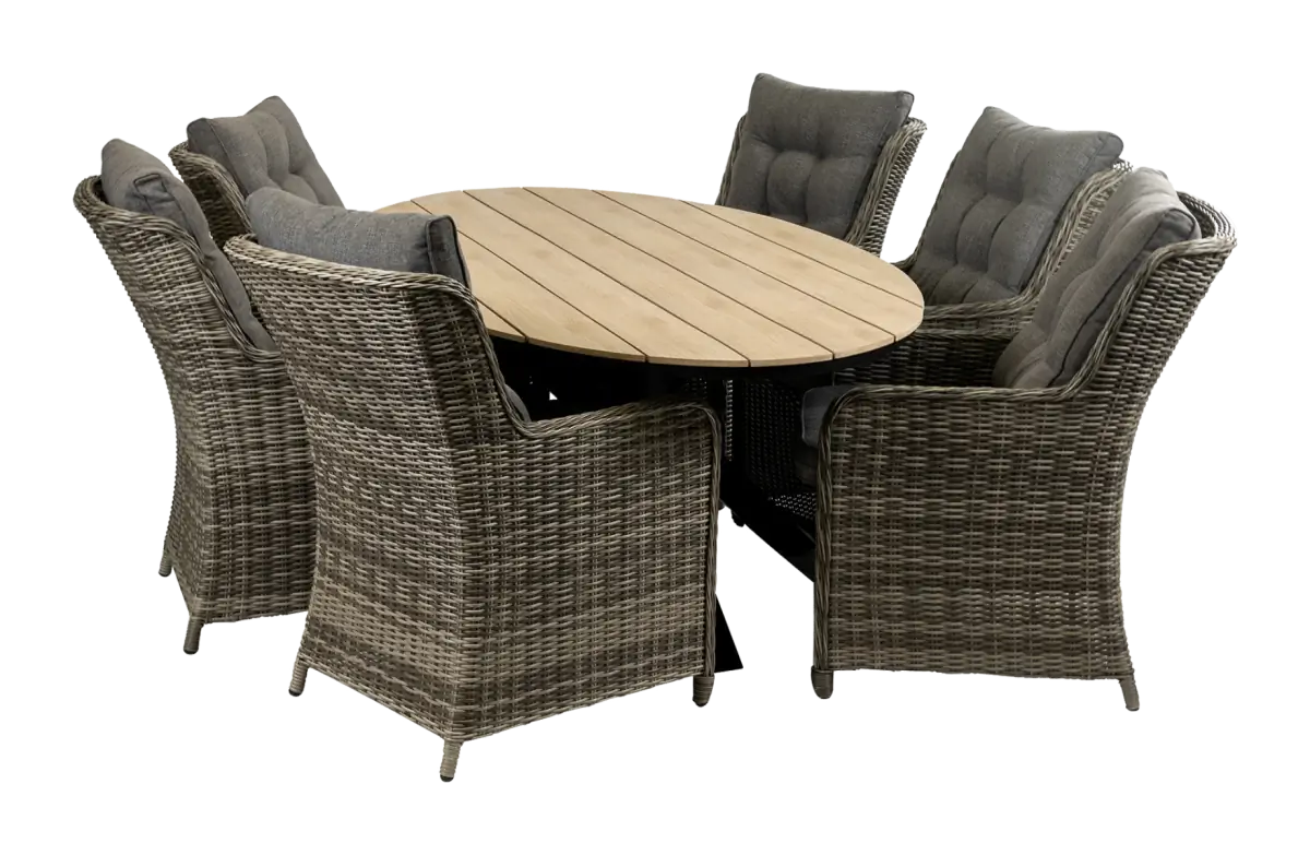 Dublin tuinset-7 delige tuinset-Dublin tuinstoel-Ash Grey-wicker vlechtwerk-Cyprus ovale tuintafel-aluminium frame