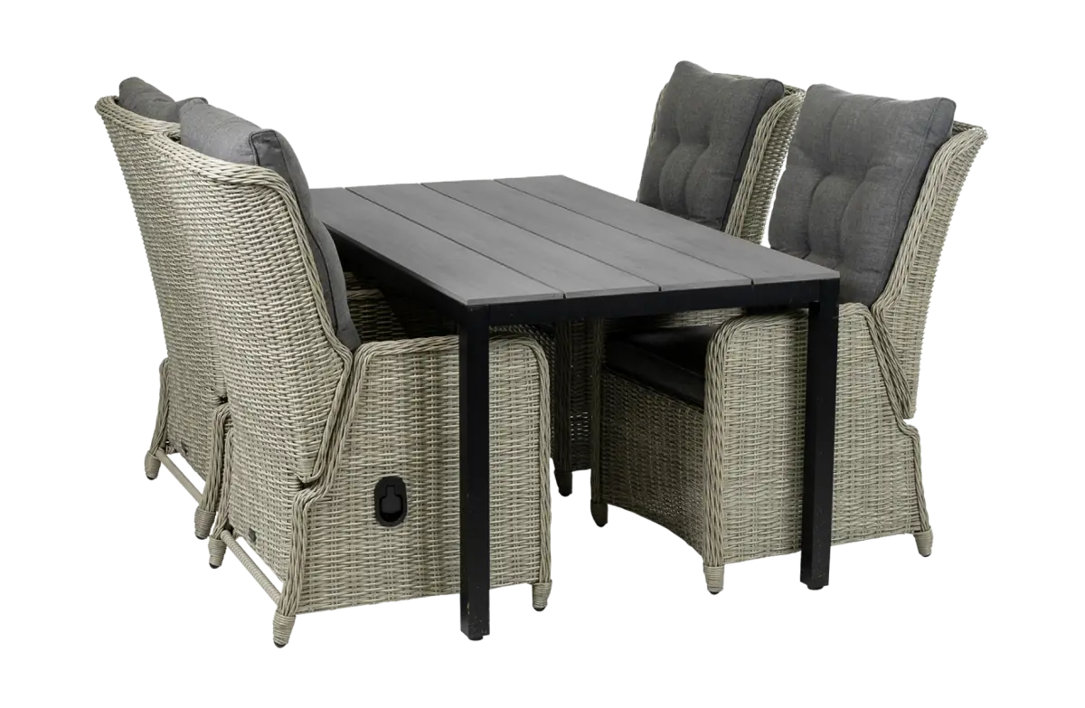 Dublin verstelbaar MG cyprus grey_5delig tuinset wicker vlechtwerk-aluminium frame-schuinaanzicht