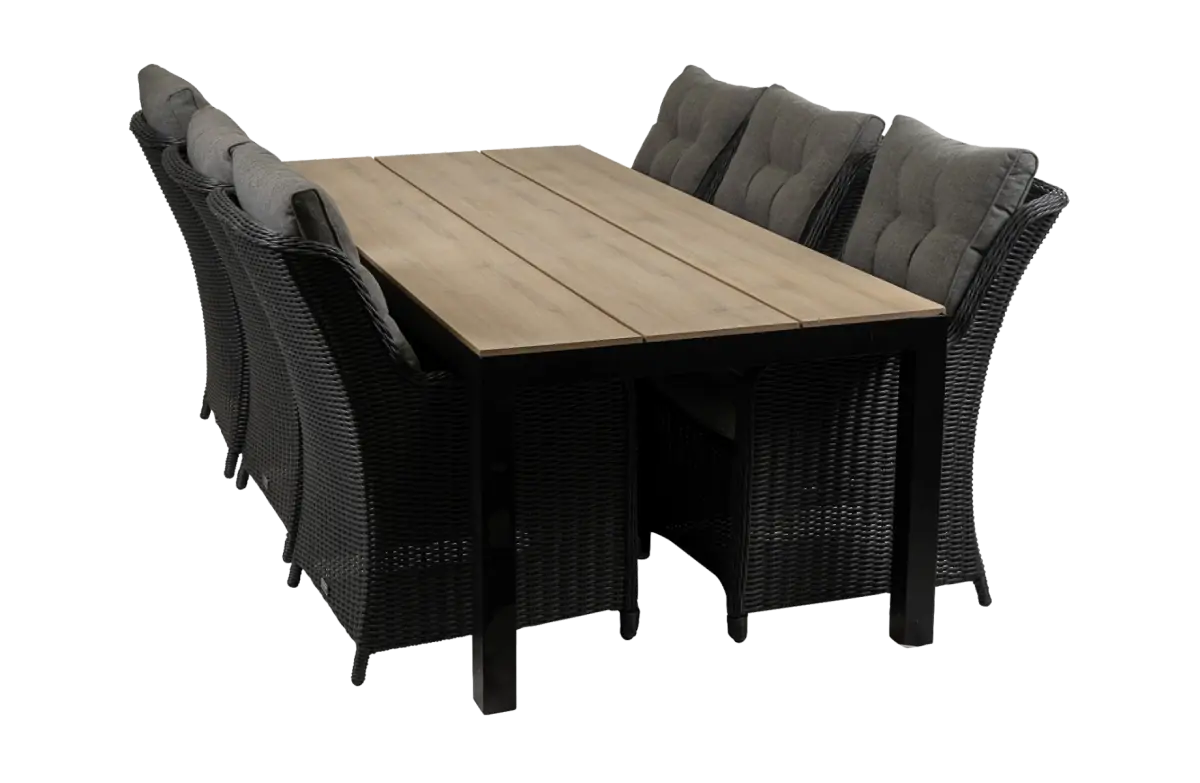 Dublin tuinset-7 delige tuinset-Dublin verstelbare tuinstoel Black-polywood tuintafel-wicker vlechtwerk-aluminium frame