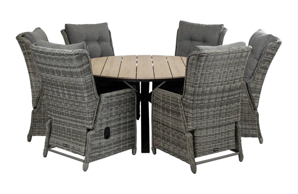 Dublin tuinset-7 delige tuinset-cyprus tuintafel-polywood-wood kleur tuintafel-wicker-aluminium frame