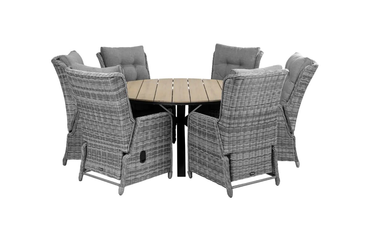 Dublin tuinset-7 delige tuinset-cyprus tuintafel-polywood-wood kleur tuintafel-wicker-aluminium frame