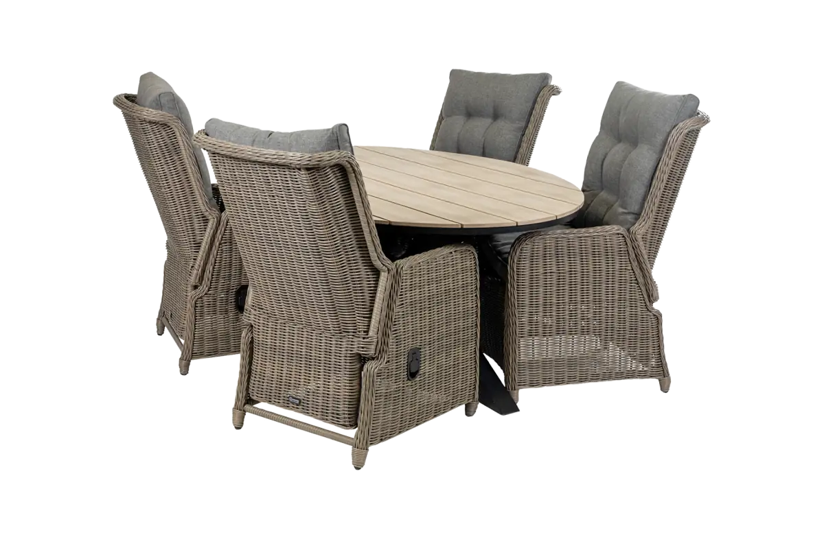 Dublin tuinset-verstelbare tuinstoel-Sweet Brown-wicker-aluminium frame-grey rug en zitkussen