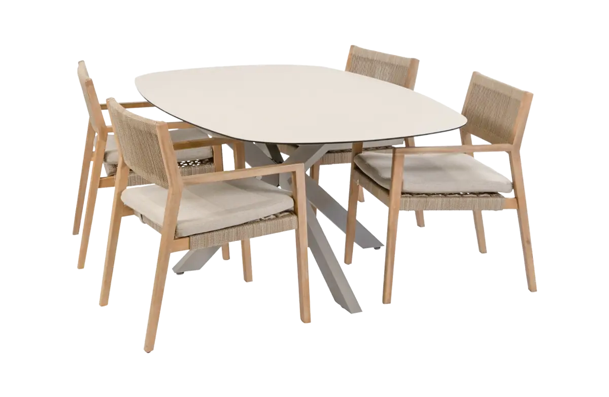 5-teiliges Garten-Set | 4 Felline Gartenstühle | Malaga Gartentisch 180 x 115 cm | Akazienholz &  Camel