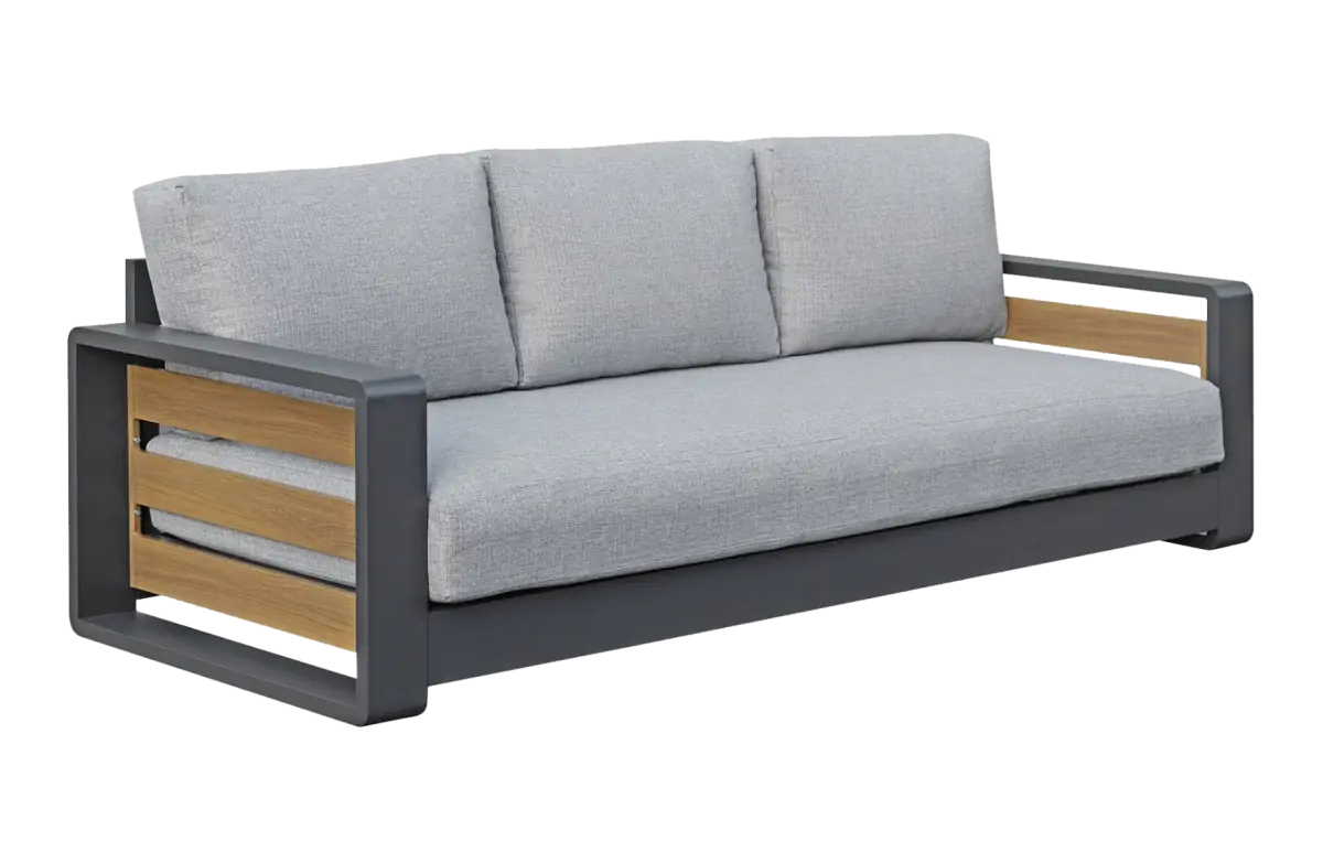 Lounge-Sofa Fosega | 3-Sitzer | Mattschwarz / Steingrau | Aluminium