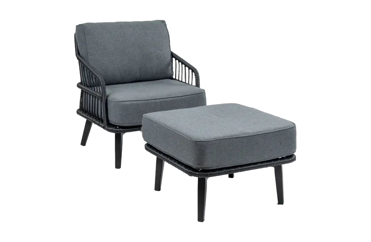 Loungesessel mit Hocker | Isabel | Rope | Schwarz