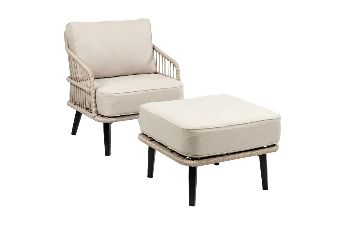 Loungesessel mit Hocker | Isabel | Rope | Sand