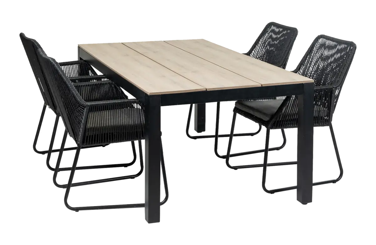 Mona 5 delige tuinset-Rope tuinstoel-Sand kleur tuinstoel-Cyprus tuintafel-wood kleur tafelblad