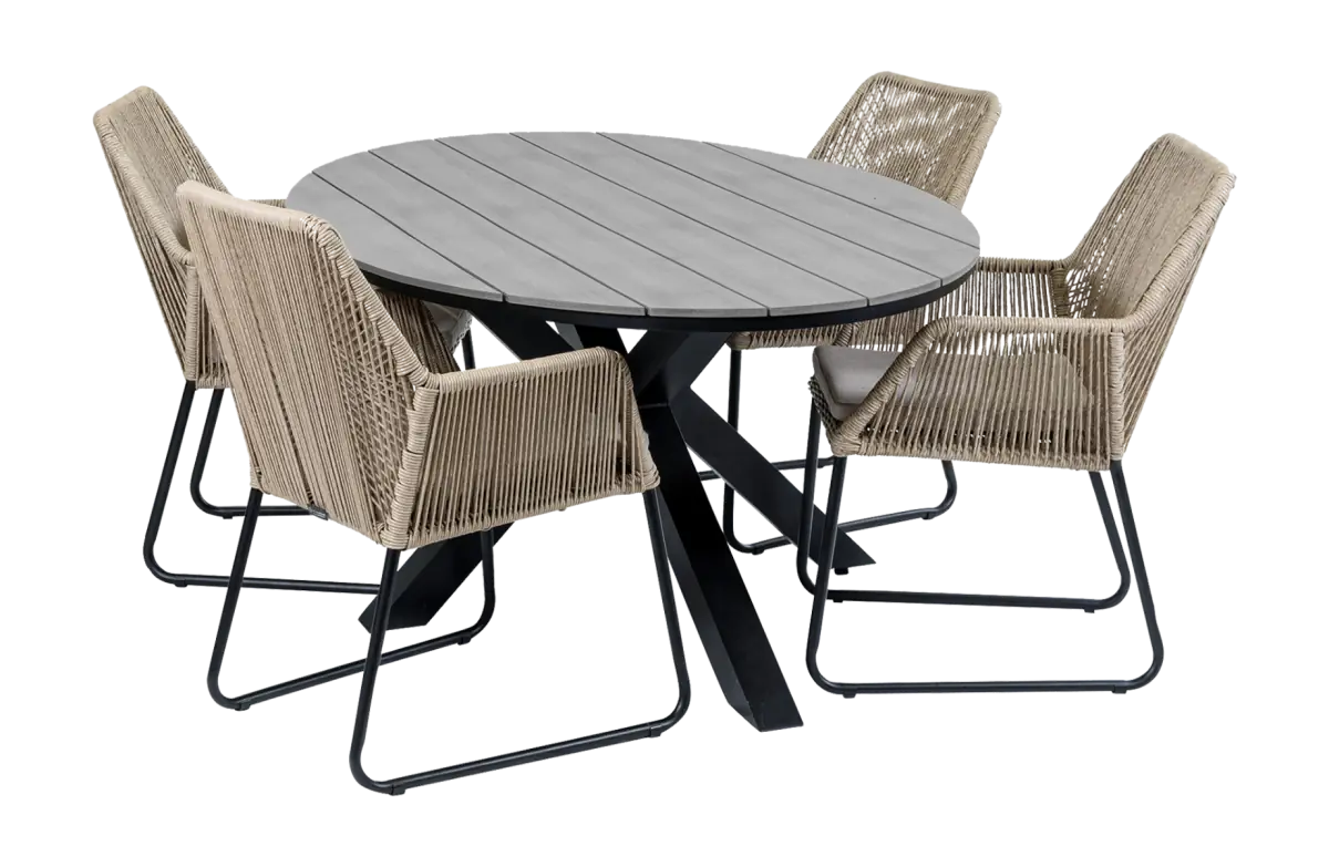 Mona 5 delige tuinset-Rope tuinstoel-aluminium frame-cyprus tuintafel-grey-aluminium frame