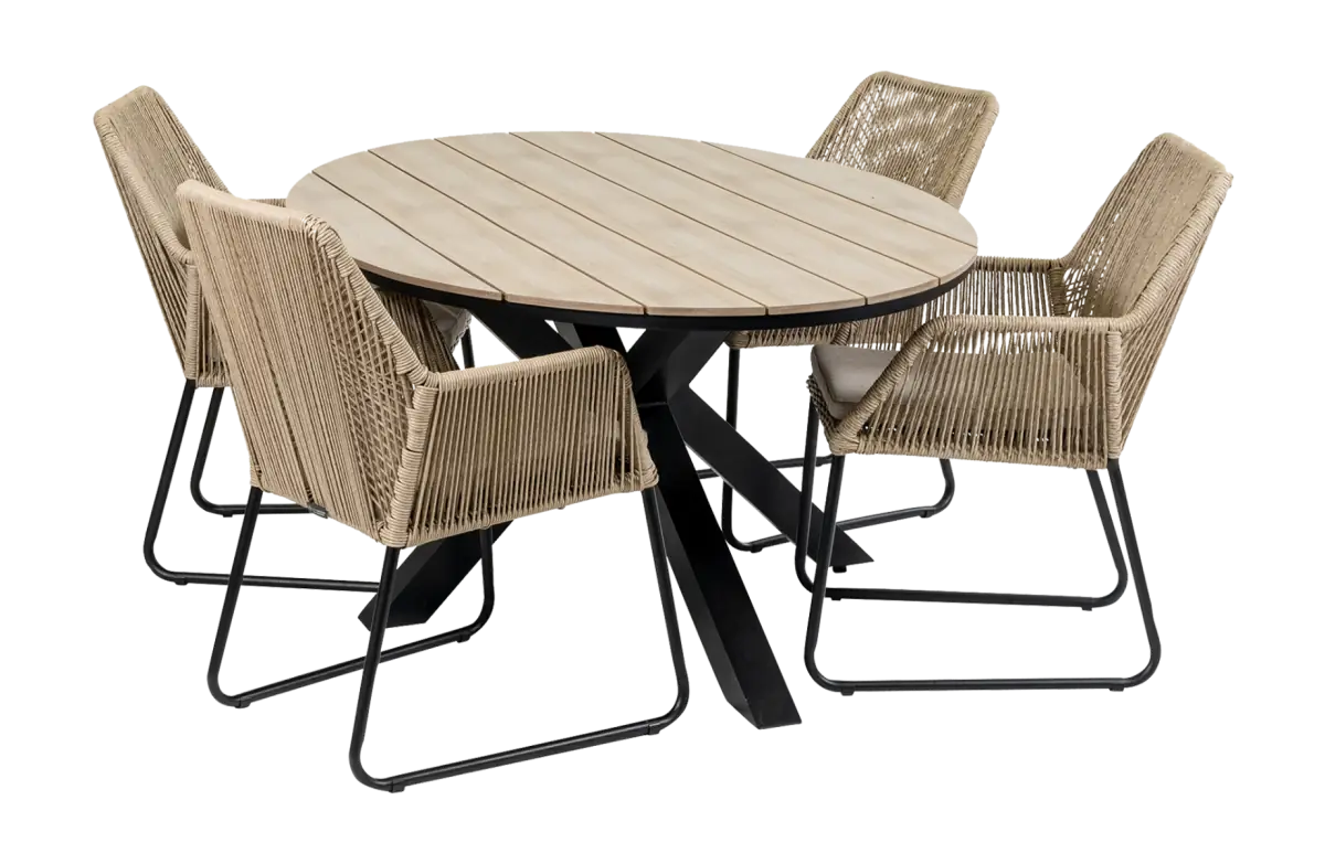 Mona tuinset-5 delige tuinset-Mona tuinstoel Sand-cyprus ovale tuintafel-rope tuinstoel-aluminium frame