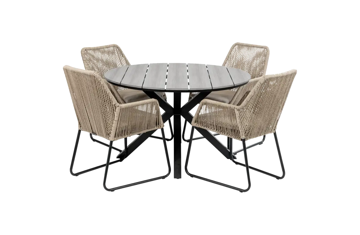 Mona tuinset-5 delige tuinset-Mona tuinstoel Sand-cyprus tuintafel-grey-rope-aluminium frame