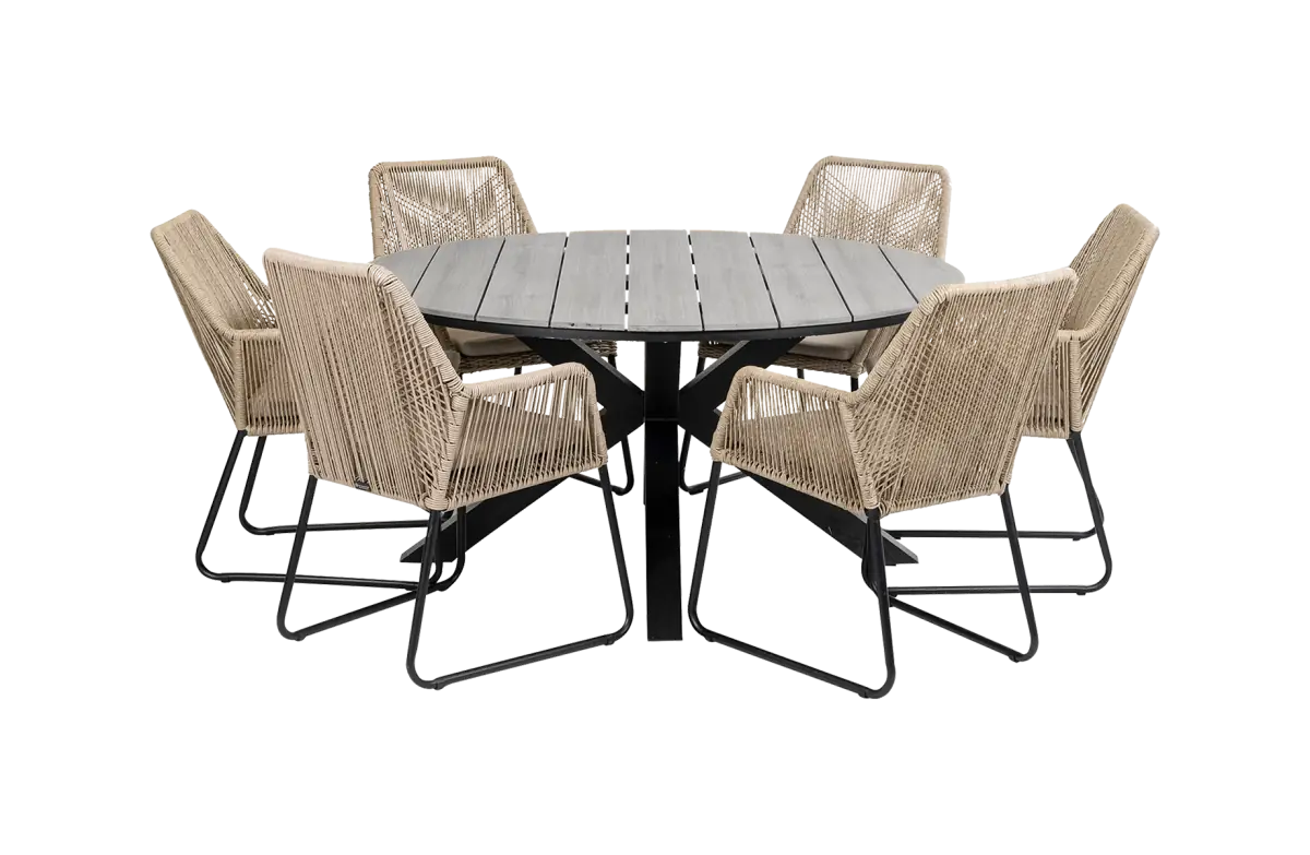 Mona ronde tuinset-7 delige tuinset-Mona tuinstoel-Rope-cyprus tuintafel-aluminium frame