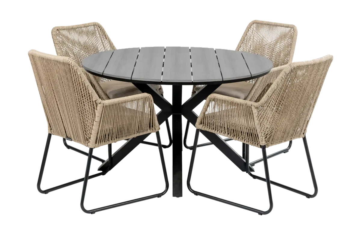 Mona tuinset-5 delige tuinset-Mona tuinstoel Sand-cyprus tuintafel-grey-rope-aluminium frame