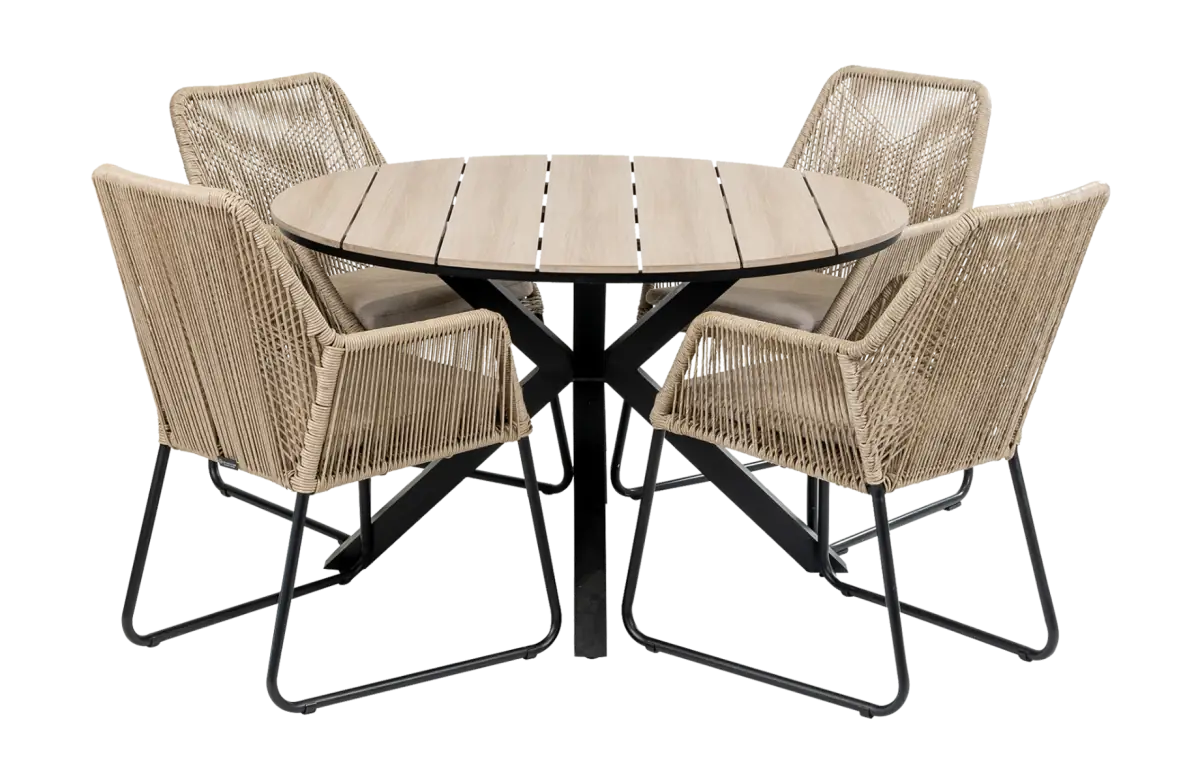Mona tuinset-5 delige tuinset-Mona tuinstoel Sand-cyprus ovale tuintafel-polywood tuintafel-rope