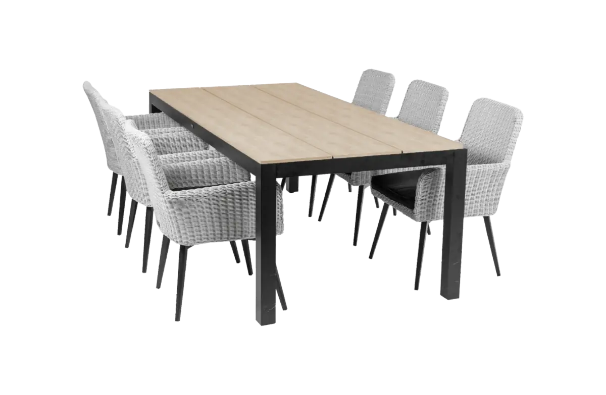 Pisa 7 delige tuinset-Pisa tuinstoel White-wicker vlechtwerk-cyprus tuintafel-polywood 