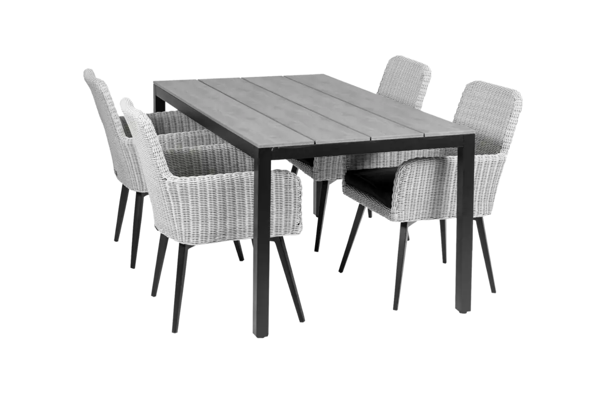 Pisa tuinset-5 delige tuinset-Pisa tuinstoel-White-cyprus tuintafel-polywood-wicker-aluminium frame