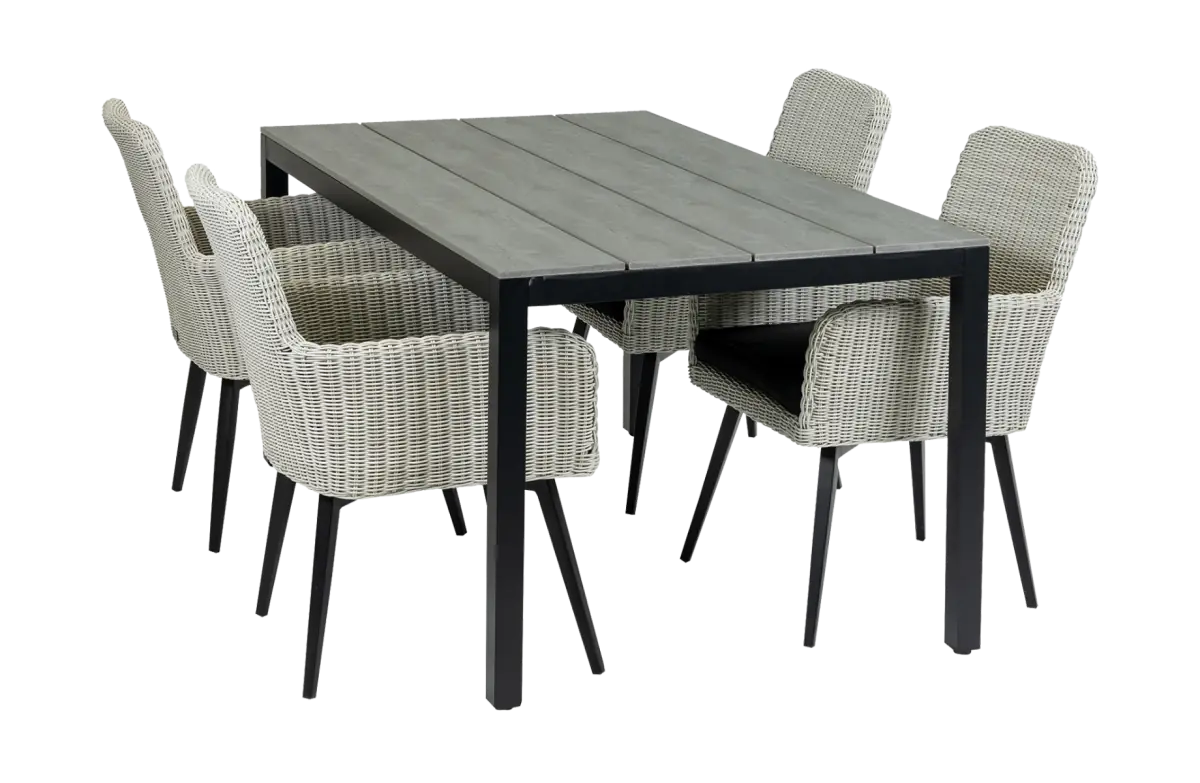 Pisa tuinset-5 delige tuinset-Pisa tuinstoel-White-cyprus tuintafel-polywood-wicker-aluminium frame