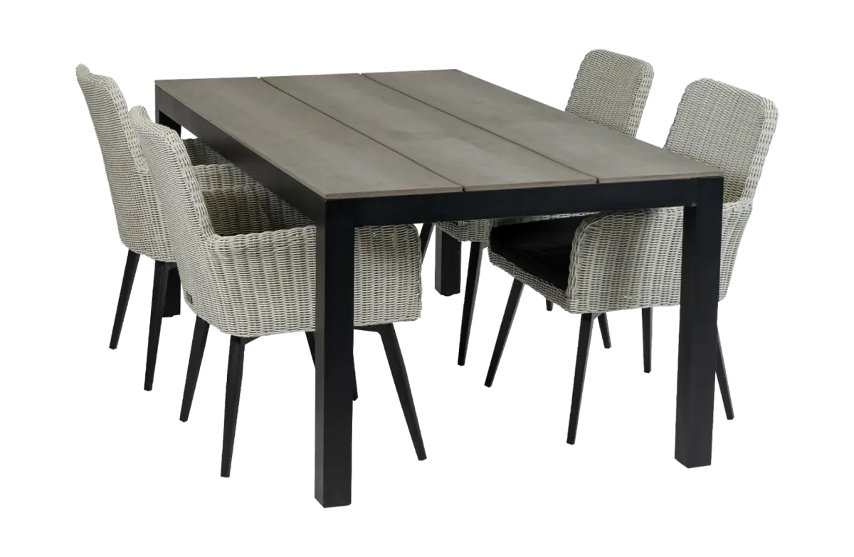 Pisa tuinset-5 delige tuinset-Pisa tuinstoel-White-cyprus tuintafel-polywood-wicker-aluminium frame