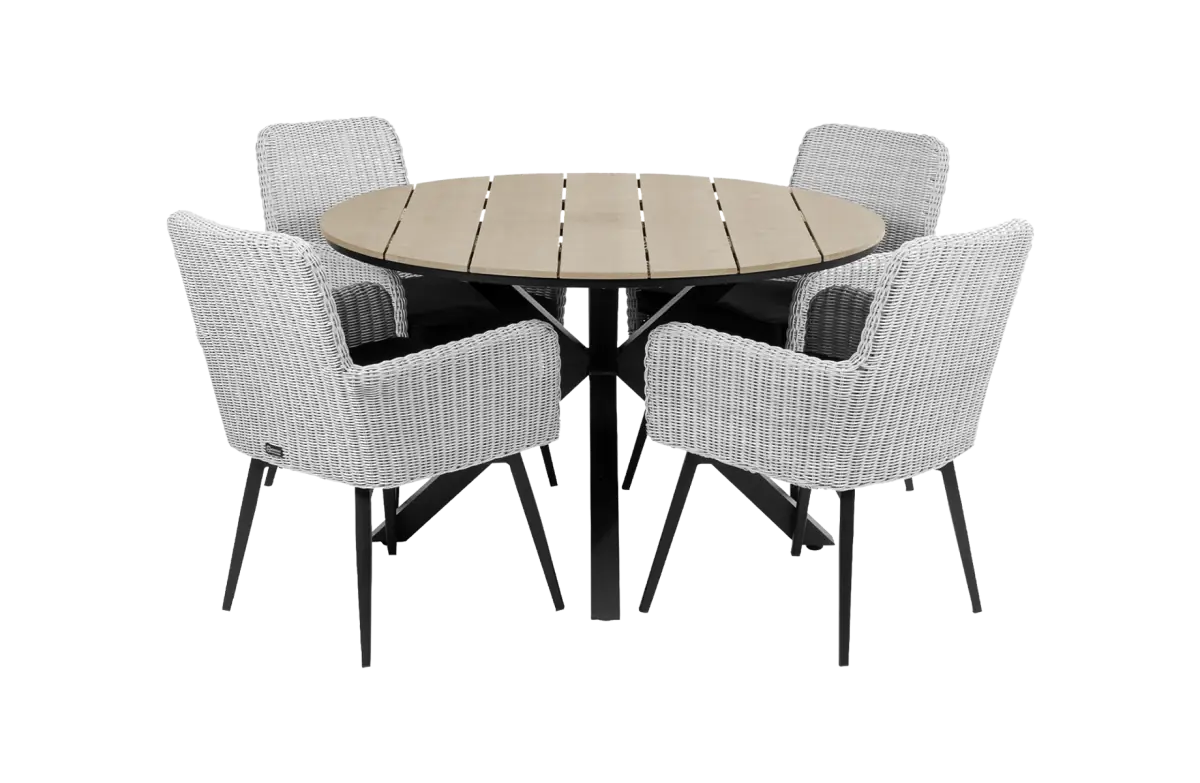 Pisa tuinset-5 delige tuinset-Pisa tuinstoel white-polywood tuintafel-aluminium frame-wicker vlechtwerk