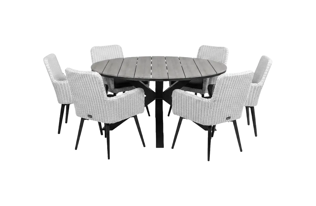 Pisa tuinset-7 delige tuinset-Pisa tuinstoel-white-cyprus tuintafel polywood-wicker vlechtwerk-aluminium frame