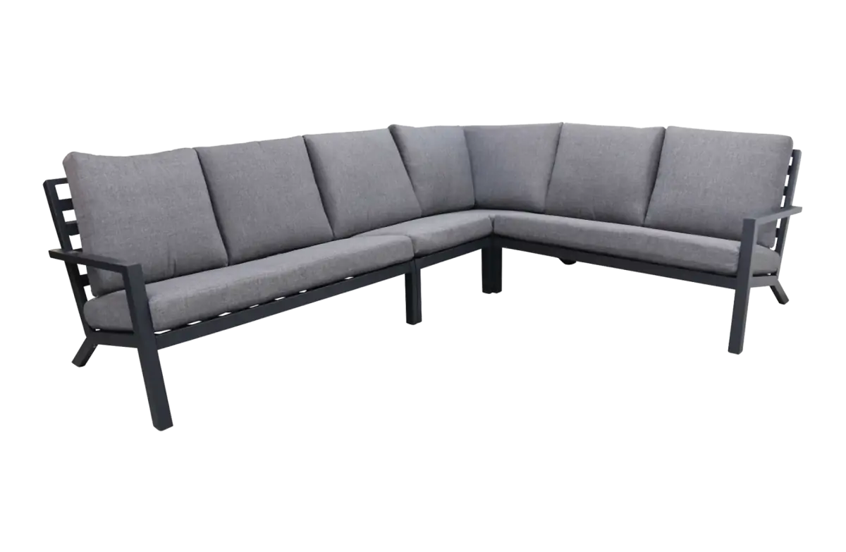 4-teiliges Ecklounge-Set | Bezano | Mattschwarz / Grau | Aluminium
