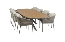 9-teiliges Garten-Set | 8 Elvira Gartenstühle | 280 cm Cadiz Gartentisch | Camel