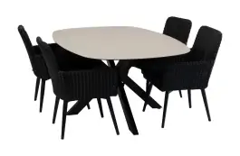 5-teiliges Garten-Set | 4 Pisa Gartenstühle | Malaga Gartentisch 180 x 115 cm | Schwarz