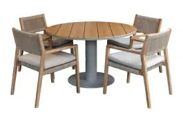 Rundes 5-teiliges Garten-Set | 4 Felline Gartenstühle | ø 120 cm Tower Gartentisch  | Akazienholz & Camel